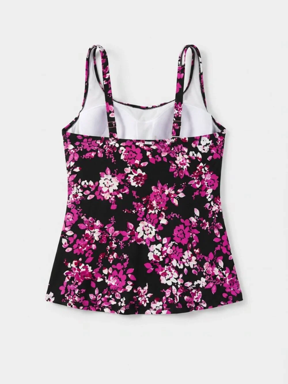 Lands' End Ruched Tankini Swim Top Black Pink Floral 18W